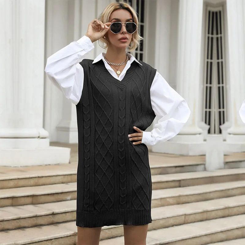 SleevelessSnuggle Sweater Dress - V-neck Vest Knitted