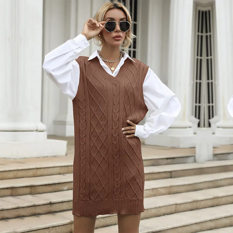 SleevelessSnuggle Sweater Dress - V-neck Vest Knitted