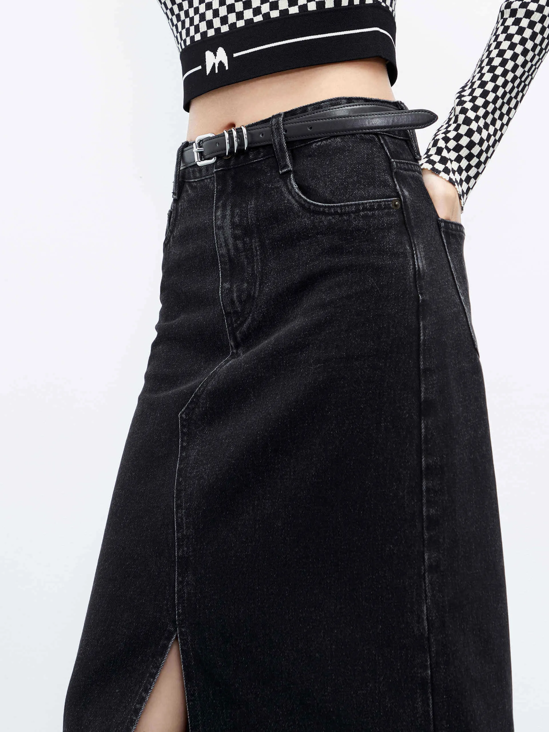 Slit Denim Skirt in Cotton