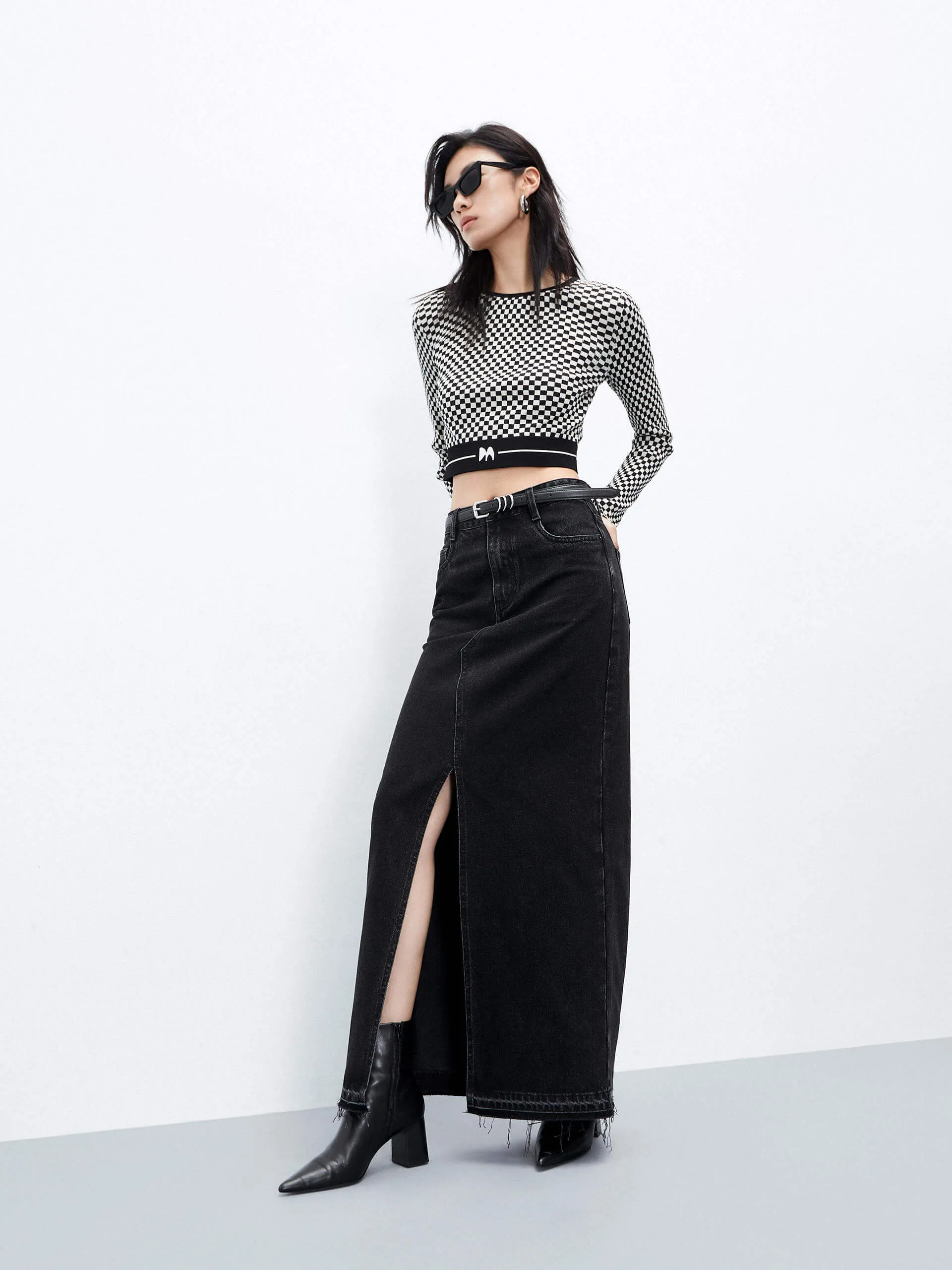 Slit Denim Skirt in Cotton