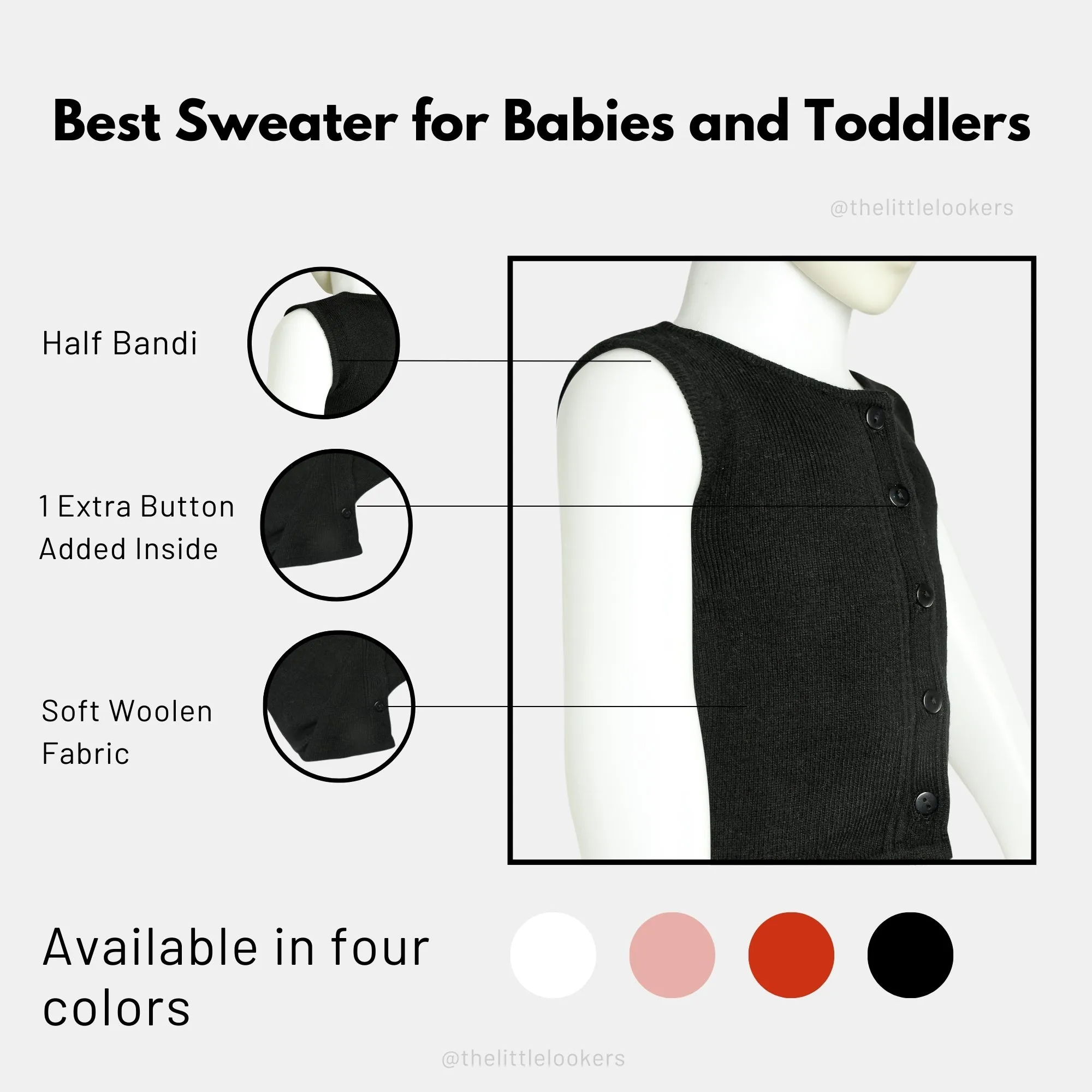 THE LITTLE LOOKERS Premium Quality Front Open Half Sweater/Inner/Bandi/Wollen Vest for New Born Babies/Infants Set of 2