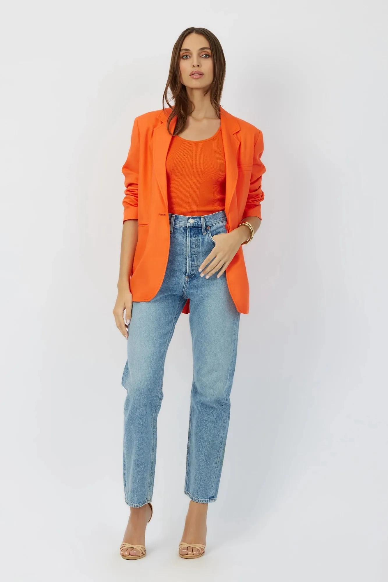 The Riley - Orange Crush Summer Linen Stretch Blazer