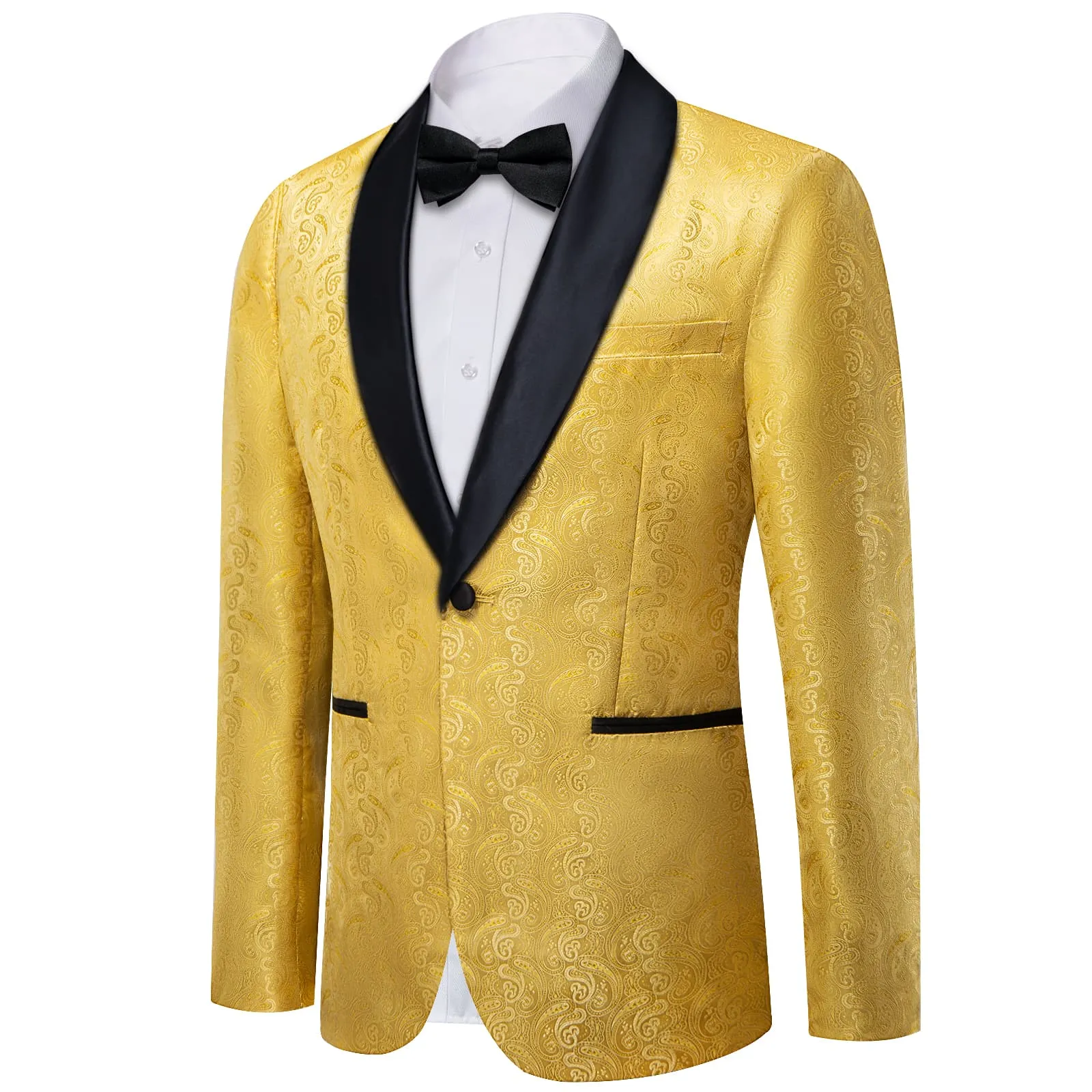 Ties2you Dress Suit Urobilin Yellow Paisley Shawl Collar Silk Prom Suit for Men