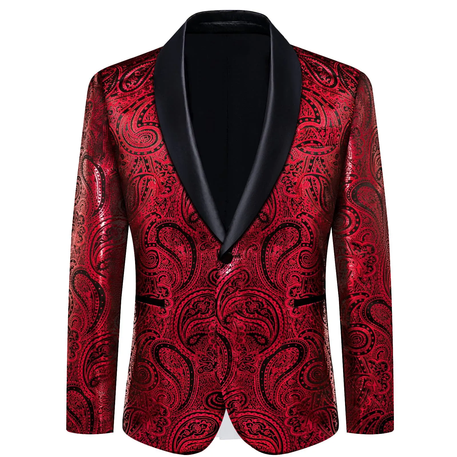 Ties2you Tuxedo Suit Fire Engine Red Paisley Shawl Collar Silk Dress Suit for Men Wedding