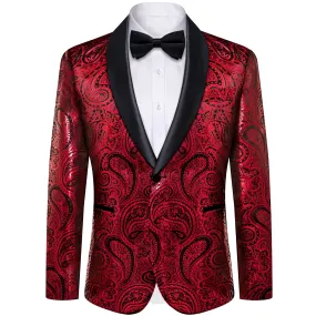 Ties2you Tuxedo Suit Fire Engine Red Paisley Shawl Collar Silk Dress Suit for Men Wedding