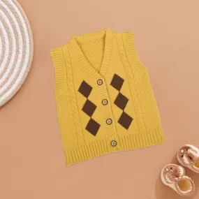 Trendy Argyle Knitted Vest for Kids - Sunshine Yellow