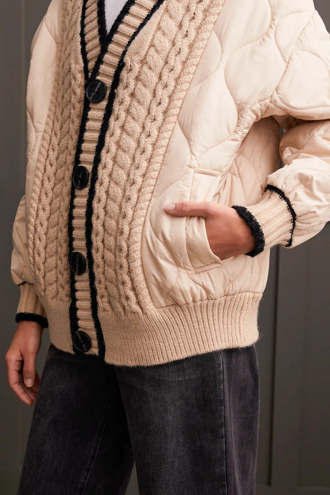 Tribal Quilted Puffer Cardigan Sweater