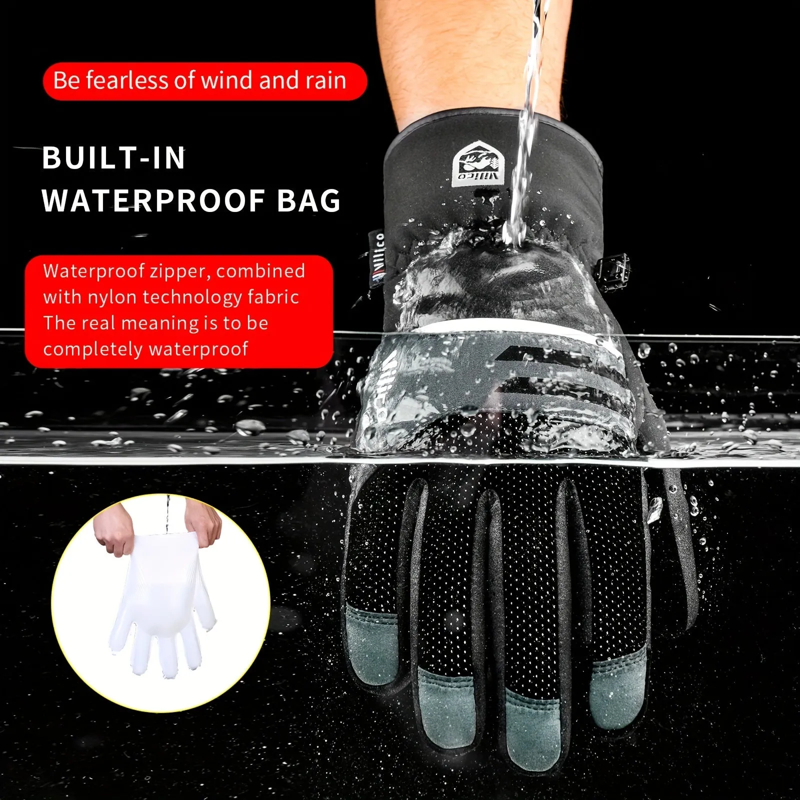 Waterproof Bag Thermal Winter Running Glove For Men Women Wear-resistant Palm Pad Thicken Fleece Liner Cold Weather Skiing Glove For Cycling Motorcycle