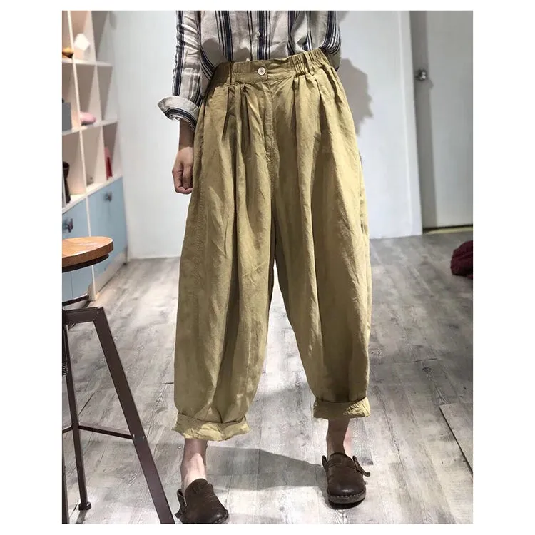 Wide Leg Pants Linen Summer Autumn Women Casual Pants with Pockets PZ97252