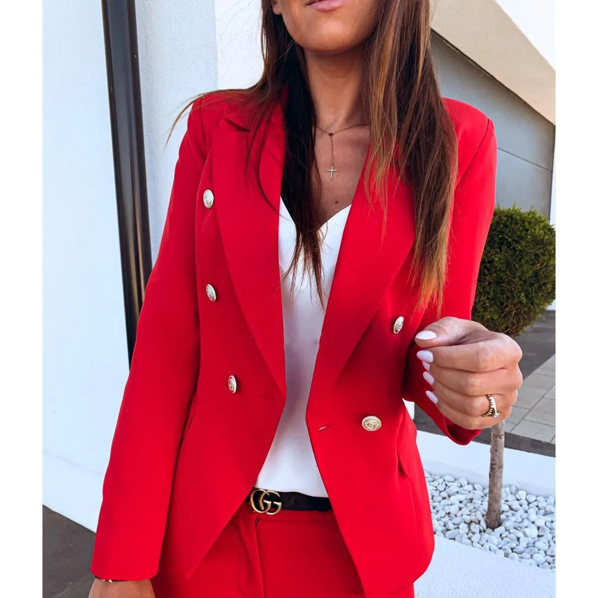 Women Blazer Top Long Sleeve V Neck Button Casual Blazers