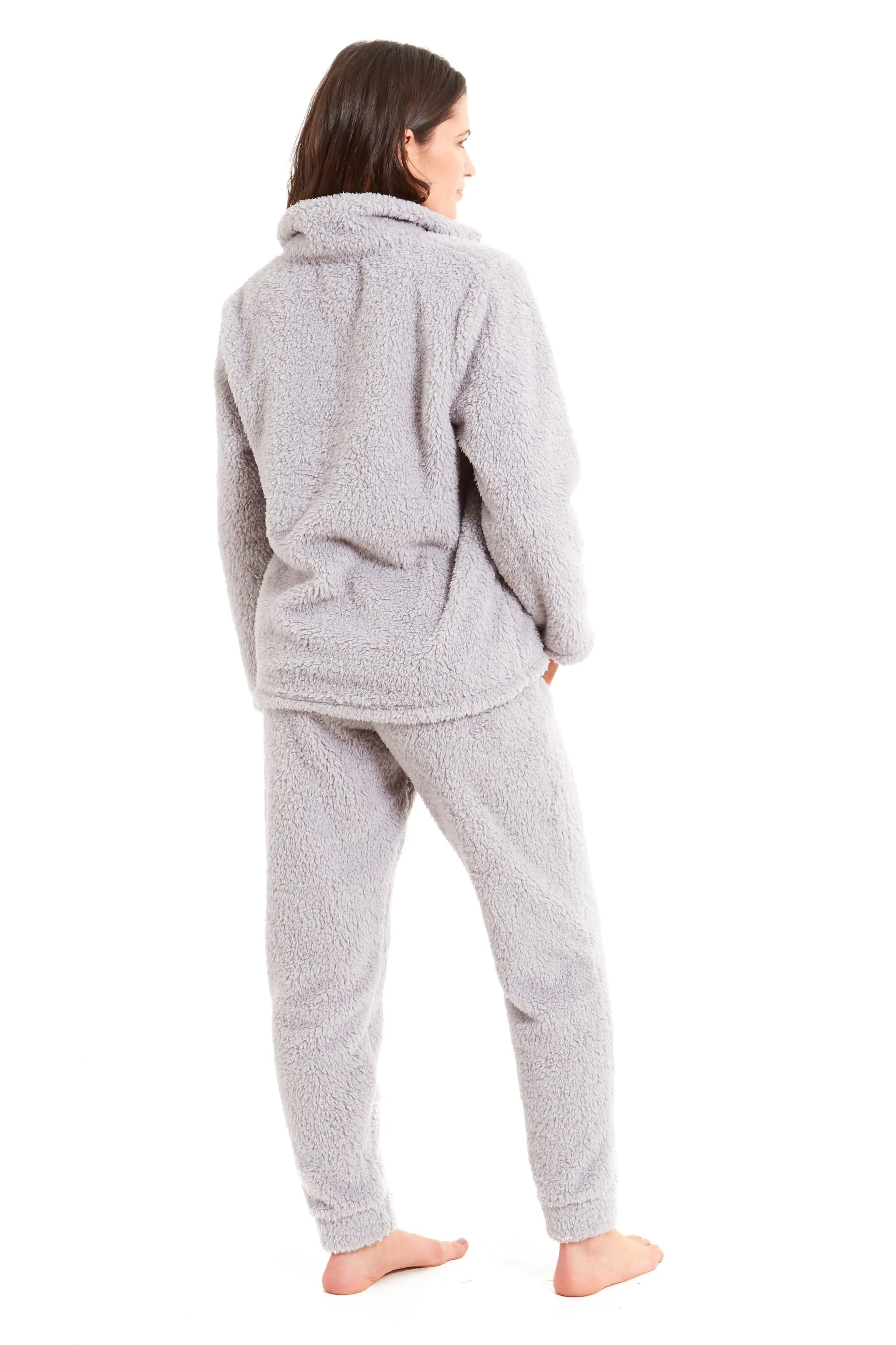 Women's Super Soft Teddy Fleece Lounge Set Cosy Fluffy Zip-Up Pyjama with Elasticated Waistband Warm Nightwear by Daisy Dreamer