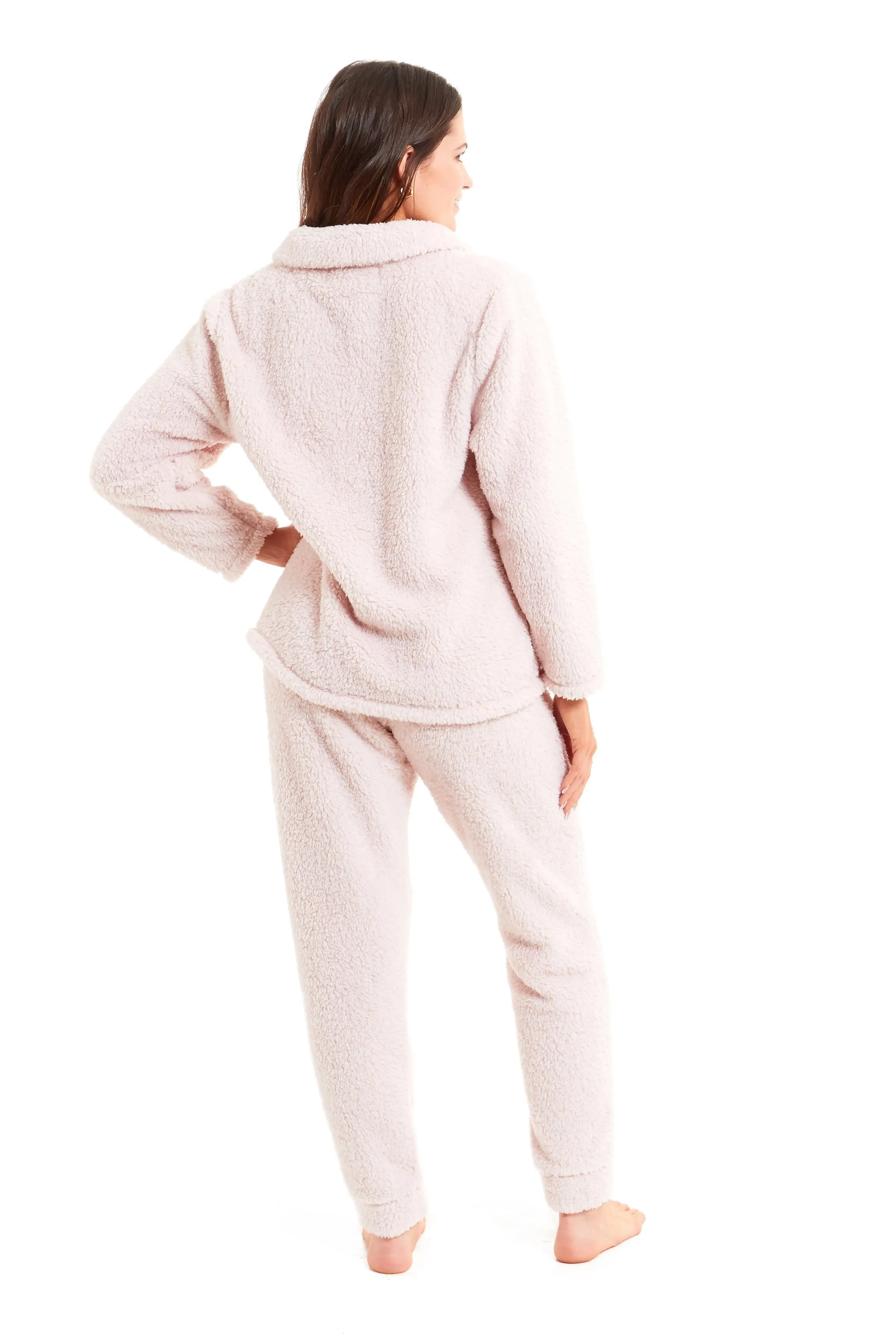 Women's Super Soft Teddy Fleece Lounge Set Cosy Fluffy Zip-Up Pyjama with Elasticated Waistband Warm Nightwear by Daisy Dreamer