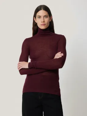 Wool Jersey Polo Neck Top | Burgundy