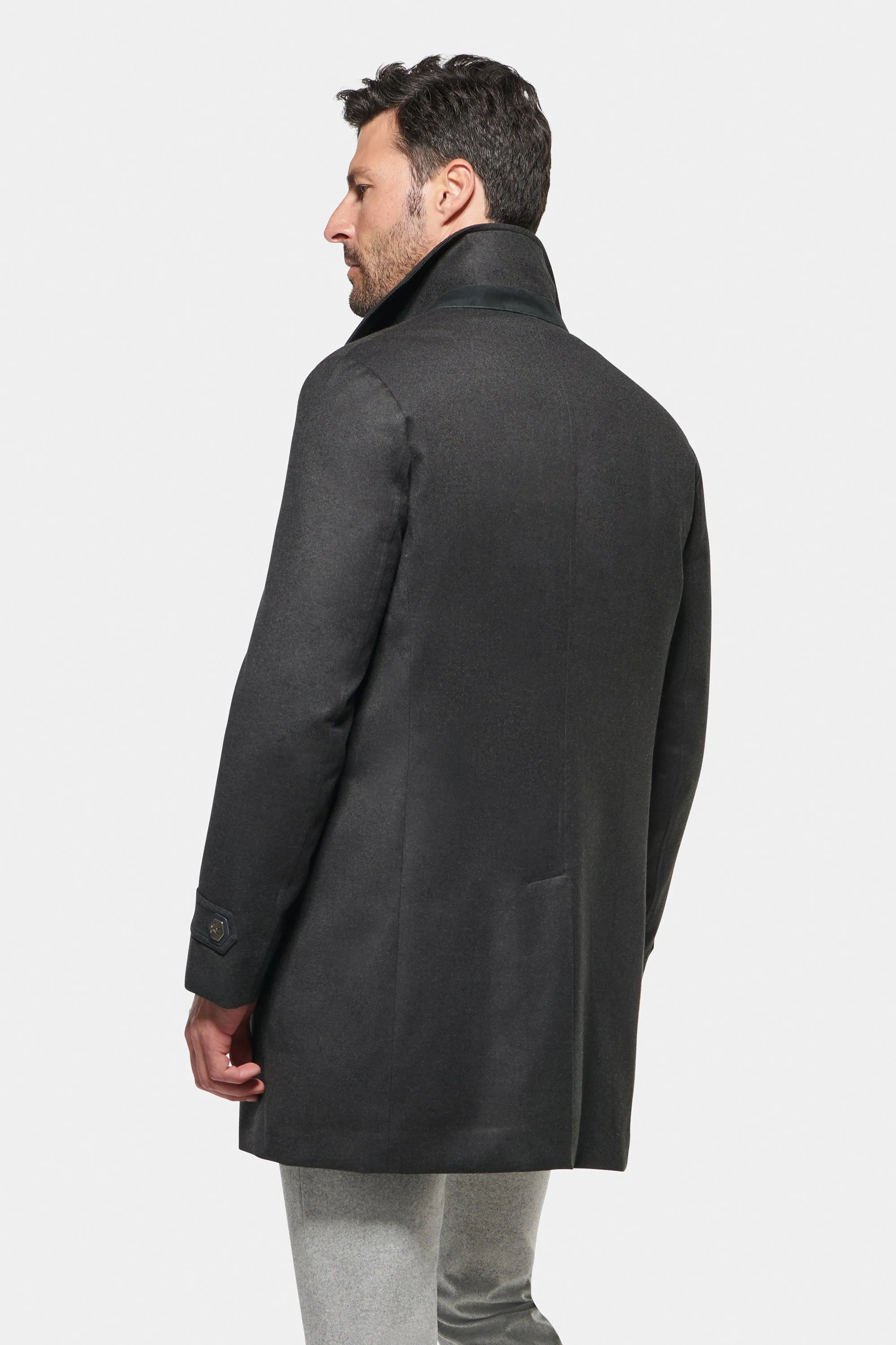 Wool Silk Euro Coat, Dark Graphite