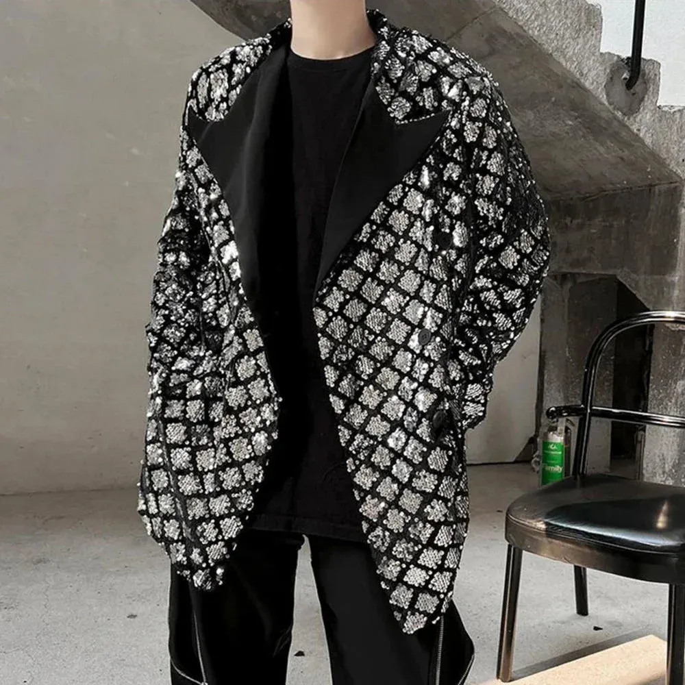 xiangtuibao Men Sequin Vintage Fashion Blazers New Loose Casual Suit Blazer Male Nightclub Stage Show Clothing Korean Streetwear Jacket Coat